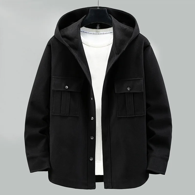 

150KG Men Woolen Hooded Loose Coat Spring Autumn Hoodie Windbreaker Single Button Thickened Jacket Plus Size 11XL 10XL 9XL 8XL