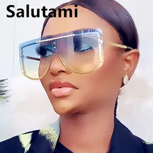 

Rimless One Piece Oversize Square Sunglasses For Women Vintage Alloy Crystal Shiny Sun Glasses Female Elegant Sexy Shield Shades