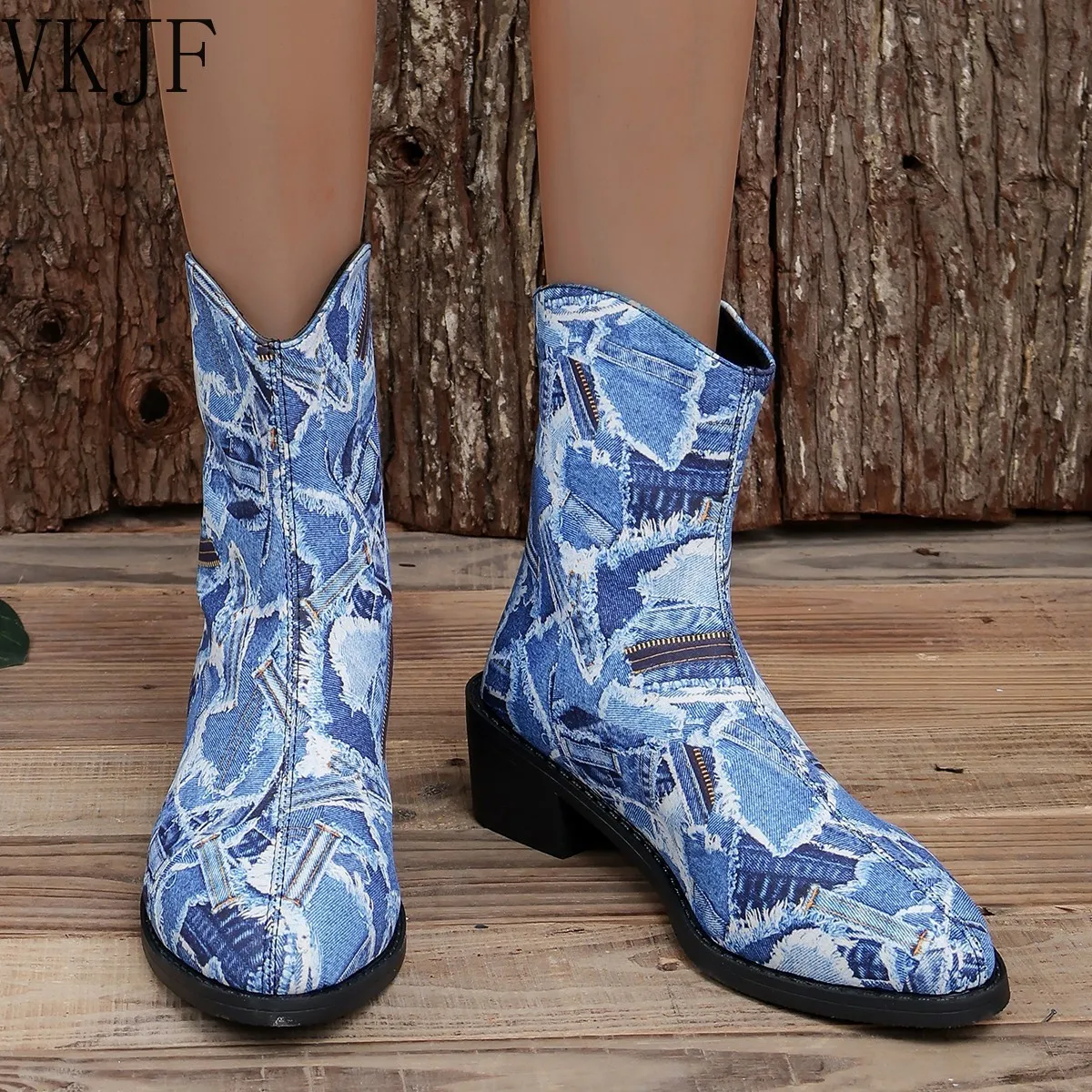 

Женские ковбойские ботинки на низком каблуке, с острым носком, на молнии