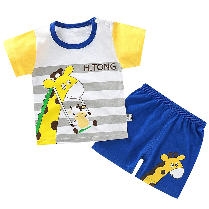 

Summer Toddler Boy Outfits Korean Kids Clothes Casual Cartoon Cute Short Sleeve Cotton Tops+Shorts Baby Clothing Sets BC1491-1