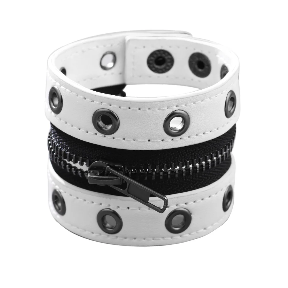 Leather Bracelet Gothic Leather Bracelet with Zipper Rivet Wrap for Men Women Adjustable Wristbands