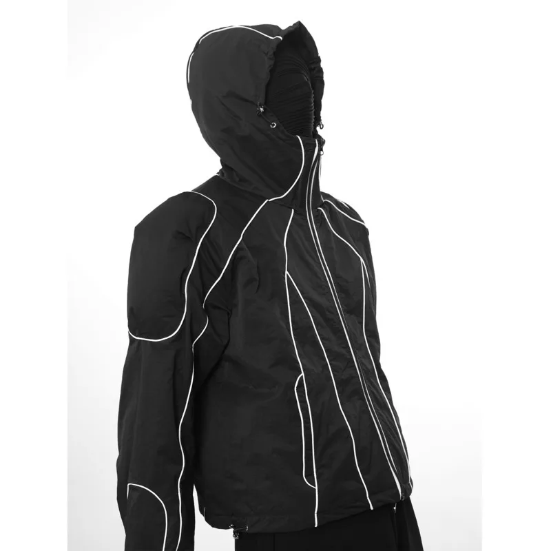 HKSH Autumn New Man Dark Techwear Niche Padded Shoulder Pads Hoodie Line Stitching Reflective Hood Sun Protection Jacket HK12112