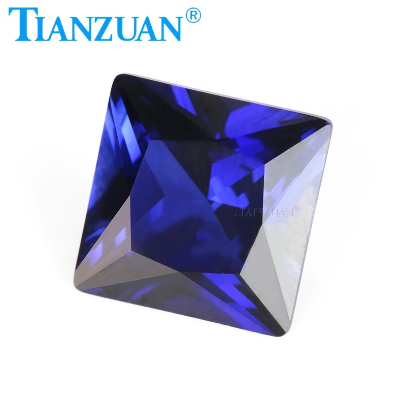Synthetic Sapphire Blue Color Square Shape Princess Cut Artificial Corundum Stone Clear Loose Stone