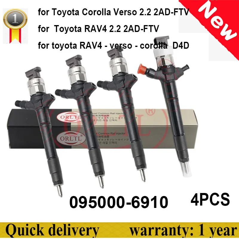 095000-6910 0950006910 095000 6910 Per Toyota Rav4 2.2 2Ad-Ftv Corolla Verso 2.2 2Ad-Ftv Iniettore Di Carburante Originale Rav4 Verso 4 Pezzi