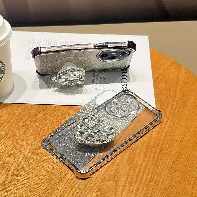 Glitter Diamond Heart Shockproof Bracket Phone Case
