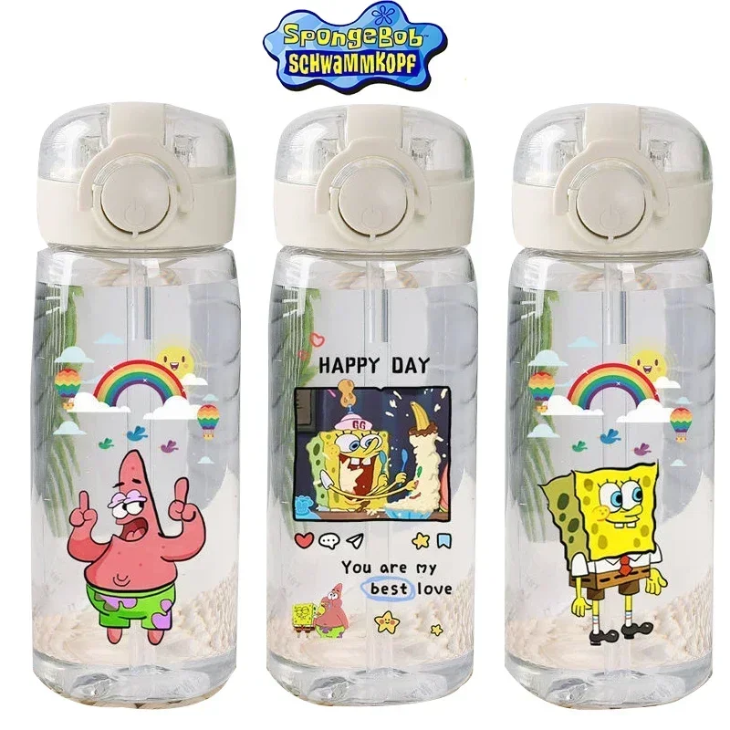 

400ML Spongebob Sports Water Bottle with Straw Portable Water Bottles Fitness Bike Cup Summer Cold Water Jug with Straw Gift New