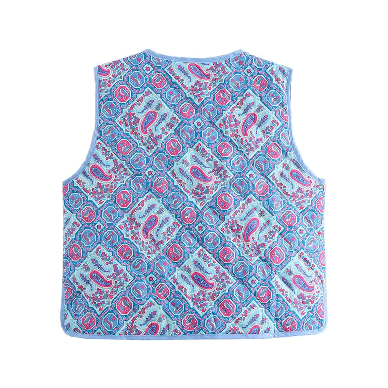 Chic Fashion Vintage Printed Vest Woman Front Tied Short Vests For Women Sleeveless Jacket Casual Waistcoat New Cropped Coat﻿