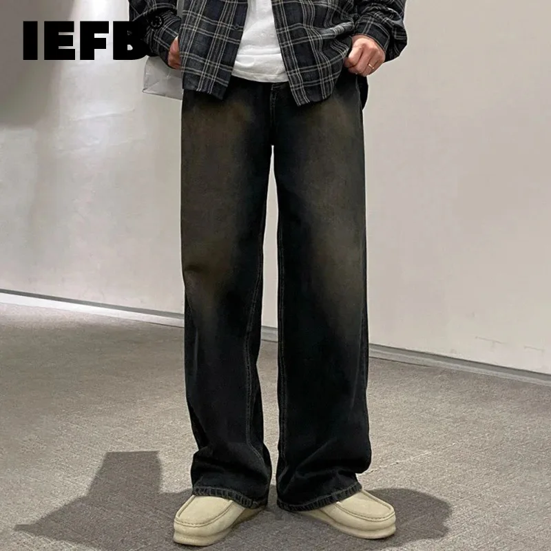 

IEFB Men Straight Jeans Chic Worn Out Gradient Color Baggy Male Denim Wide Leg Pants Retro Men's Clothing Spring New 2024 9C4602