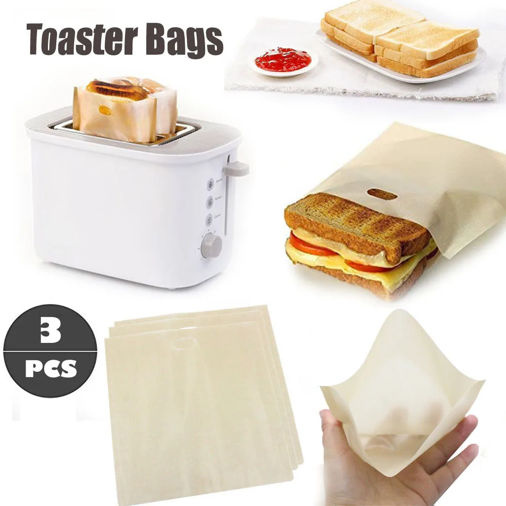 

3PCs Reusable material Toaster Bag Non Stick Bread Bag Sandwich Bags Fiberglass Toast Microwave Heating Pastry Tools