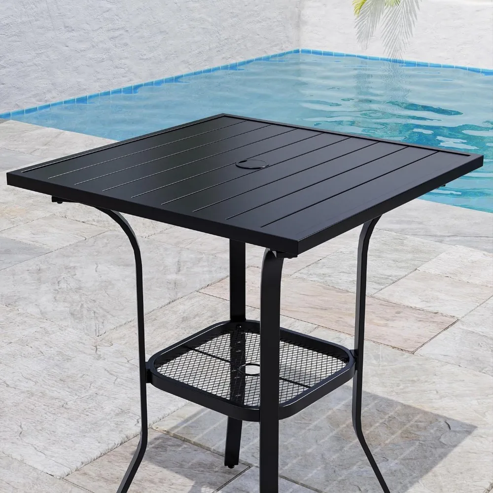 Outdoor Bar Table outdoor bar table with Umbrella Hole Patio Furniture Square Metal Bar Height Cafe Bistro