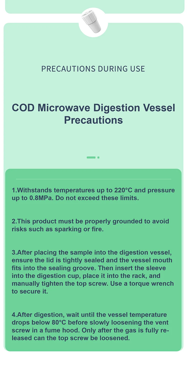 PTFE Microwave COD Digestion Vessel 30ml 50ml 100ml High Temperature Acid Resist
