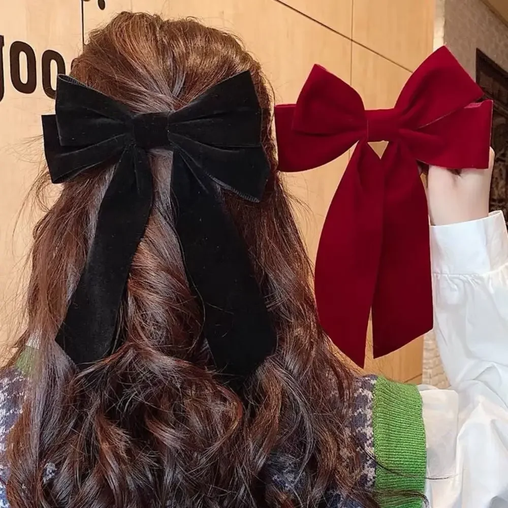 Sweet Velvet Bowknot Hair Clips Hair Accessories Headwear Large Bow Hairpin Headdress Wine Red Bang Clip Girls