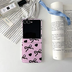Love Pink Pattern Sweet Style Bow Tie Phone Case With Lanyard - Z Flip 7 (Phone Case)