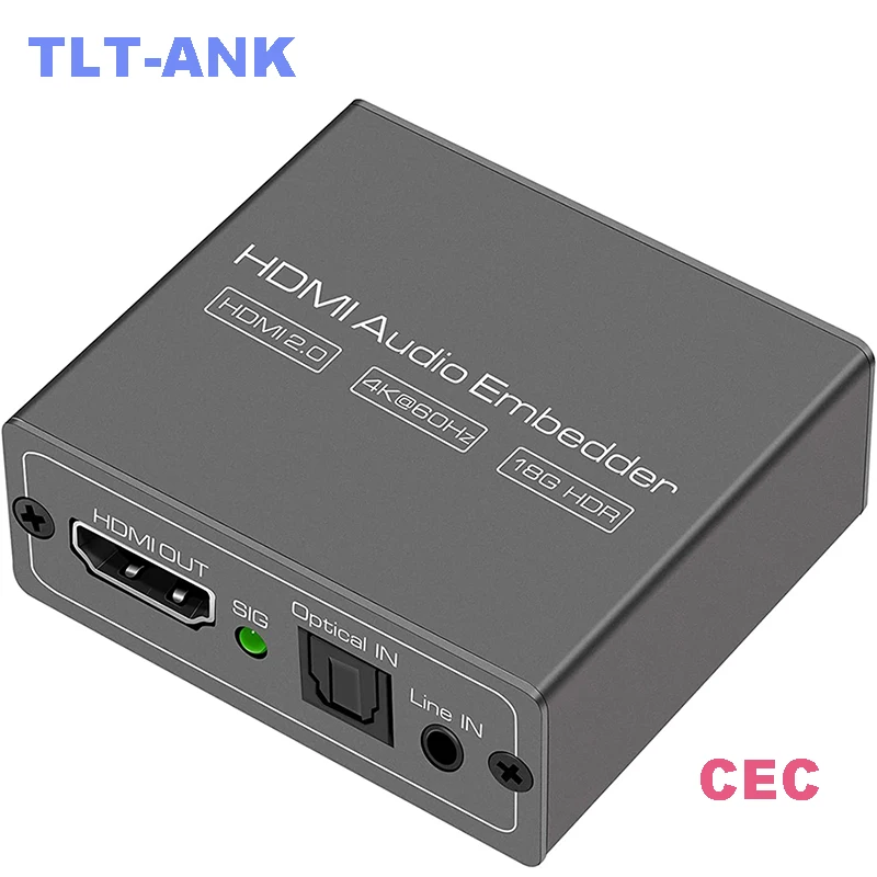 

HDMI Audio Embedder Inserter Digital Analog Audio + DVI to HDMI Support TOSLINK Optical 3.5mm Jack AUX Audio Input 4K60Hz 18Gbps