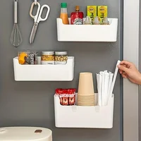 กล่องจัดระเบียบติดตู้แบบมีกาวติดผนังและแบบตั้งโต๊ะอเนกประสงค์สำหรับห้องครัว ไม่ต้องเจาะ ตะกร้าแขวนสำหรับเก็บของ 4