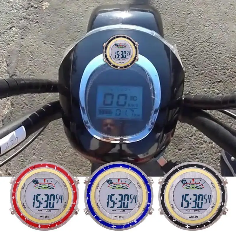 

25g mini Digital Clocks Waterproof Motorbike Stick-on Dashboard Stainless Steel Glowing Dial Handlebar Clock For Auto Vehicle