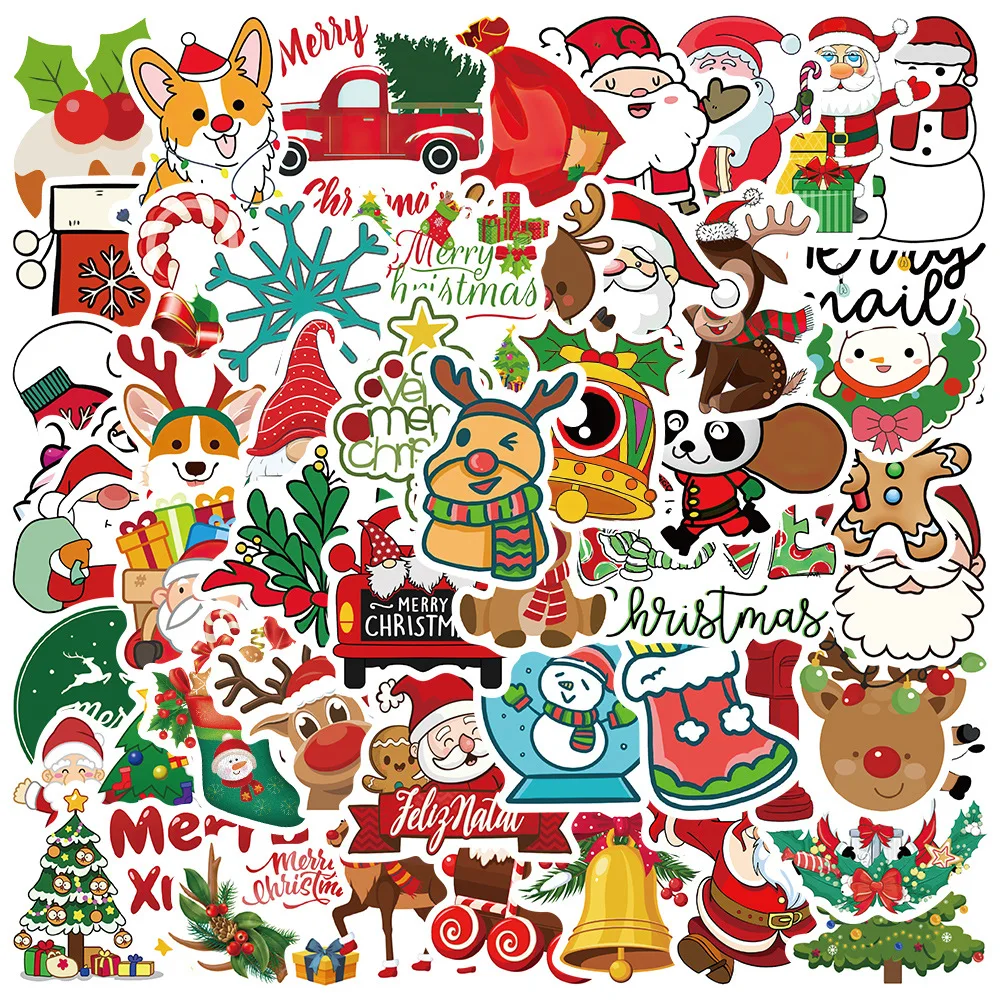 50PCS Cute Christmas series Stickers Graffiti Stickers Cartoon shark Laptop Luggage Hand Account Decoration toys Stickers