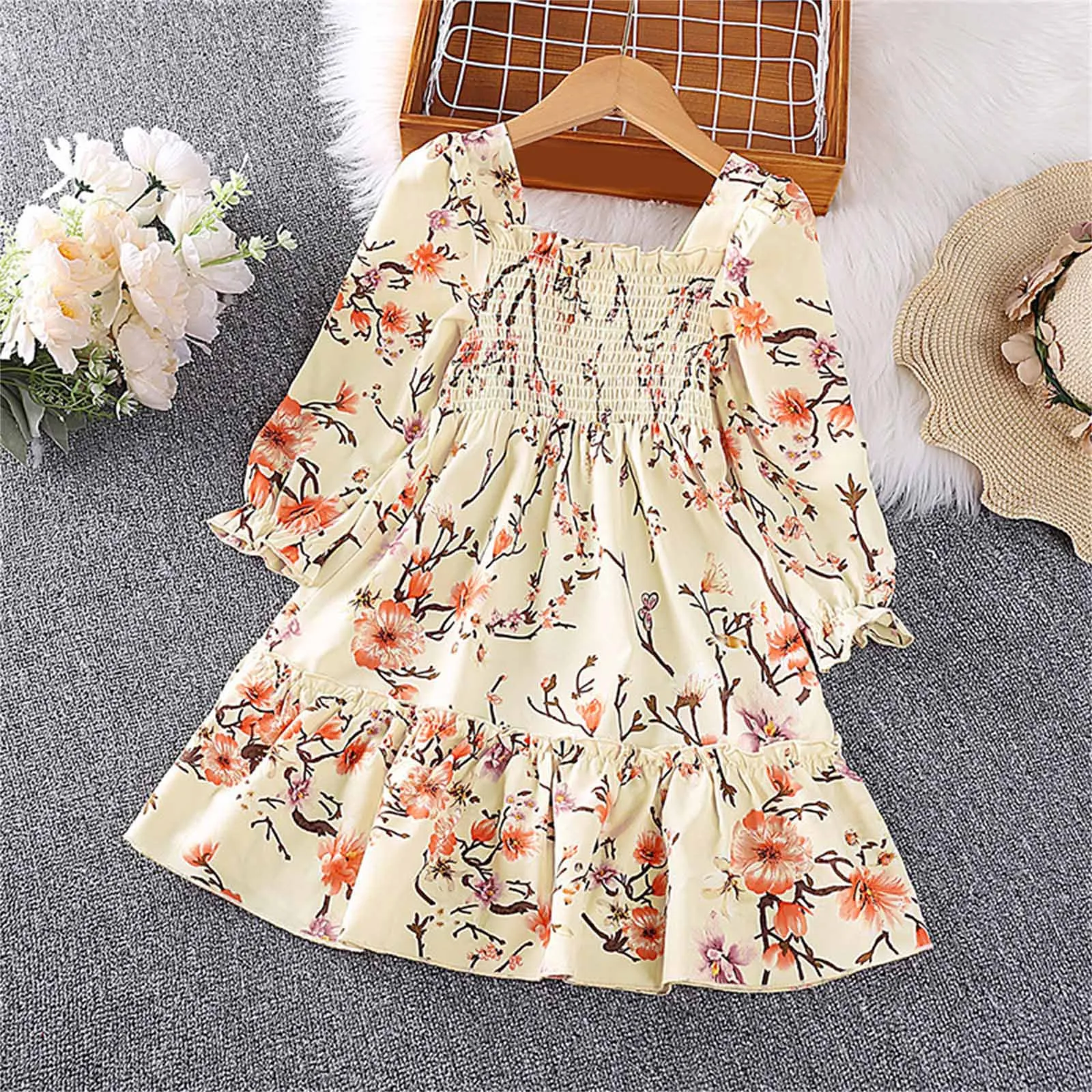 

2023 New Autumn Spring Flower Princess Dresses For Girl 3-7 Years Full Sleeve A-line Dress Children Birthday Present Clothes