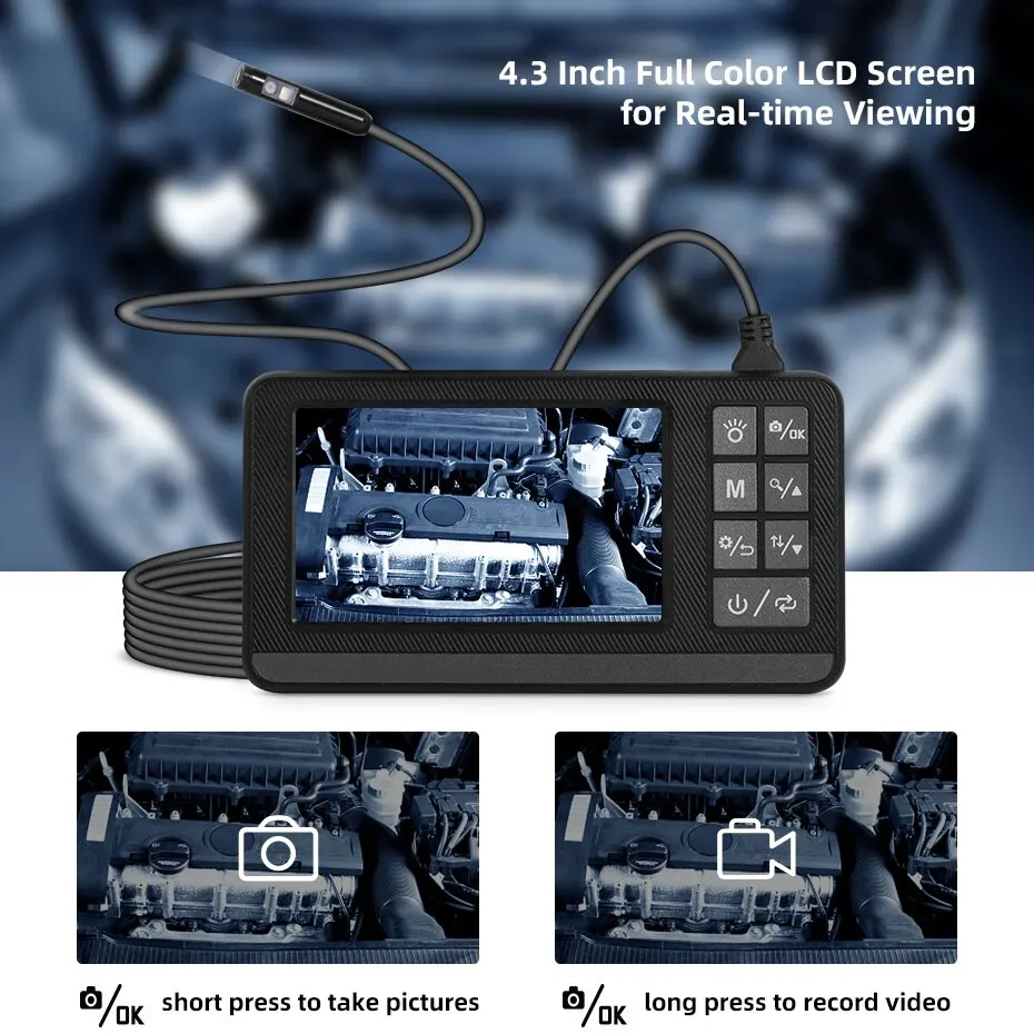 KERUI Dual Lens Industrial Endoscope Inspection Camera 4.3" LCD With Light HD 1080P IP67 Waterproof Borescope LED Sewer Car 2