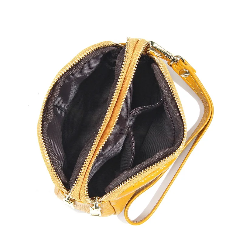 Elegant Genuine Leather Mini Wallet - Women's Handbag Style Coin Purse with Triple Zipper Design