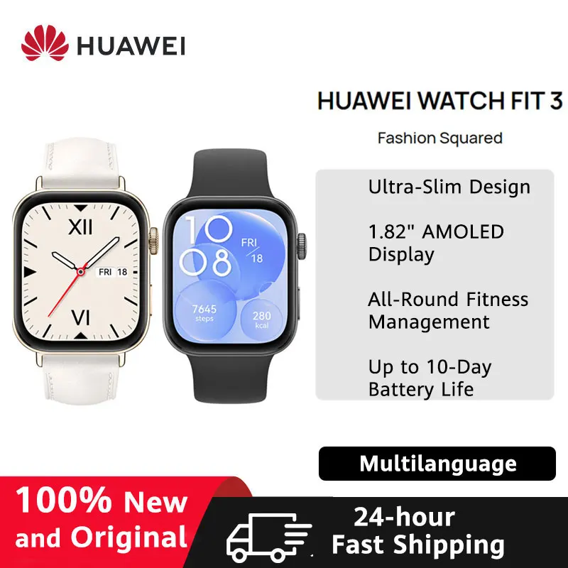 

Huawei Watch Fit 3 Smartwatch 1.82'' AMOLED Display Ultra Slim Design Scientific Workout Coach Upgraded Health Management