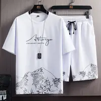 Summer Tracksuit Mens T-shirt + Sports Shorts Set Jogger 2022 Fashion Casual T-shirt Mens Set Harajuku Printed Male Sport Suit