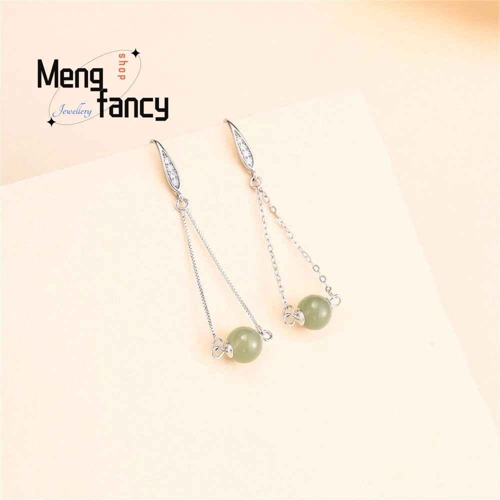 

S925 Silver Natural Hetian Jade Temperament Earrings Charms Fine Fashion Jewelry Women Sexy Young Girls Personality Holiday Gift