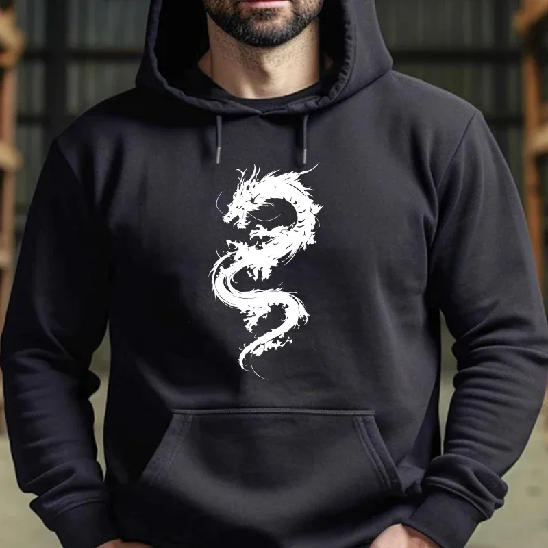 Men's Chinese Dragon Printed Hooded Sweatshirt