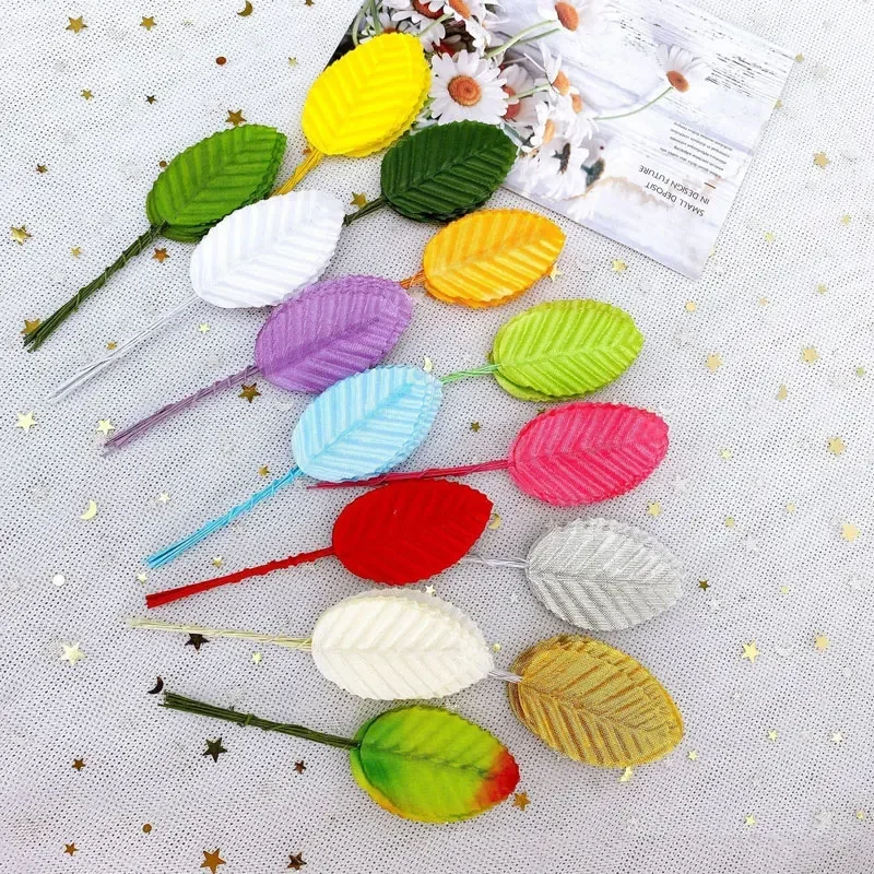 50–200 Stück künstliche Seide, grüne Blätter, gefälschte Rosendraht, Basteln, Blätter, Stoff, Blumenblätter für DIY, Hochzeitsstrauß, Kränze, Dekor