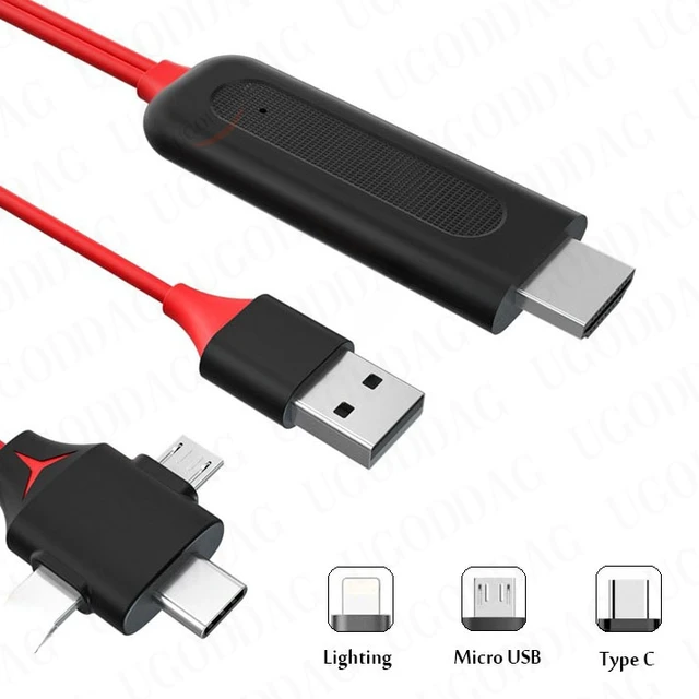 Adaptador USB-C/ Lightning/ MicroUSB a HDMI para Android/ IOS