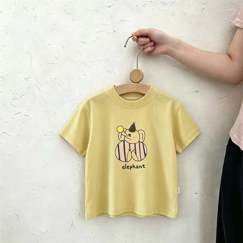 1-7 세 어린이 새로운 디자인 티셔츠 라운드 넥 풀오버 반팔 탑 여름 어린이 패션 캐주얼 의류 패션 티셔츠