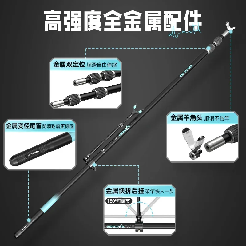 1.8/2.1/2.4/2.7/3.0m Carbon Materials Fishing Rod Holder Turret Bracket Ground Support Bracket Telescopic Hand Rod Rack