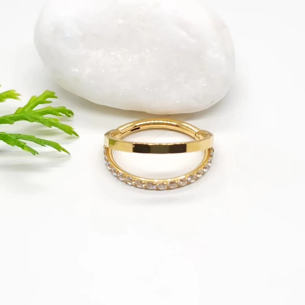 Septum Piercing Nose Rings G23 Titanium Earrings Fan Zircon Hoop Hinged Segment Clicker Tragus Cartilage Helix Piercing Jewelry