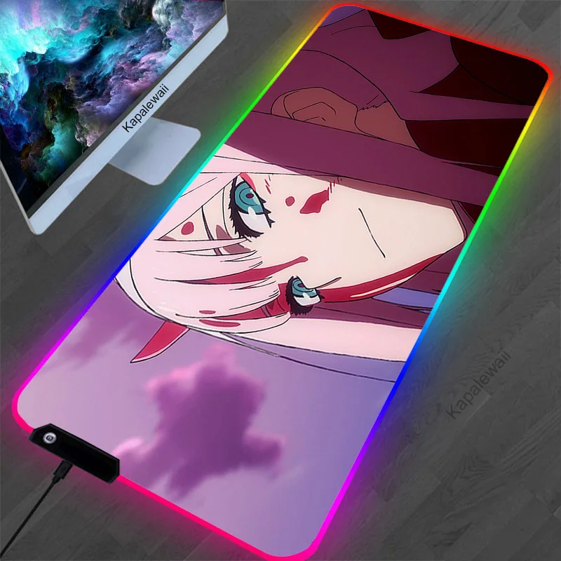 

Zero Two Darling In The Franxx Large Gaming Mouse pad RGB Computer Gamer Desk Mouse Mat LED Mouse Pad XXL Keyboard Mause Mats