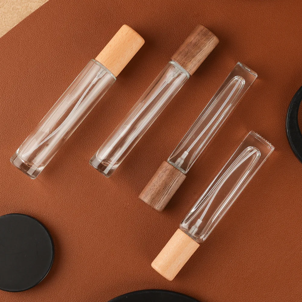 

10ml Wooden Lid Refilable Perfume Dispenser Empty Spray Bottle Travel Glass Cosmetic Container Atomizer Sample Test Tube Vials