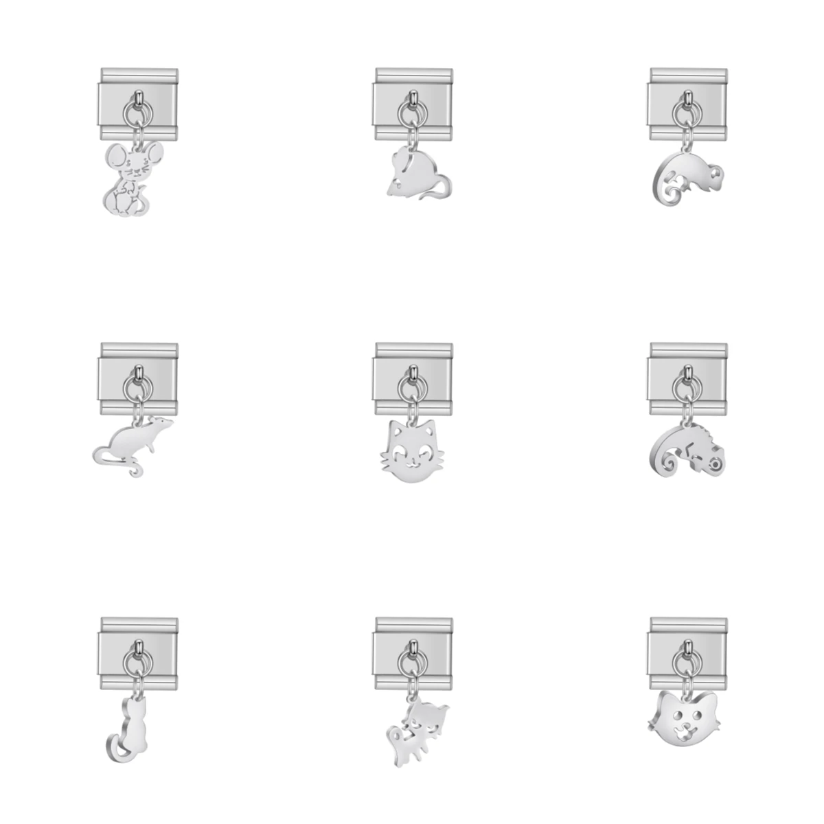 Lovely Italian Charm Bracelet Animal Cat Mouse Italian Links Charm Fit 9mm Stainless Steel Bracelets Jewelry DIY Making Bangle