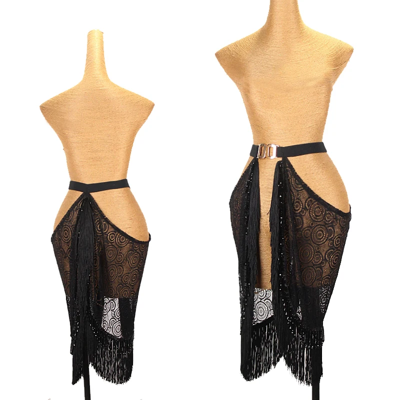 

Sexy Latin Dance Skirt Women Black Lace Tassel Hip Scarf Samba Rumba Dance Clothes Adult Latin Performance Dance Wear DNV18078