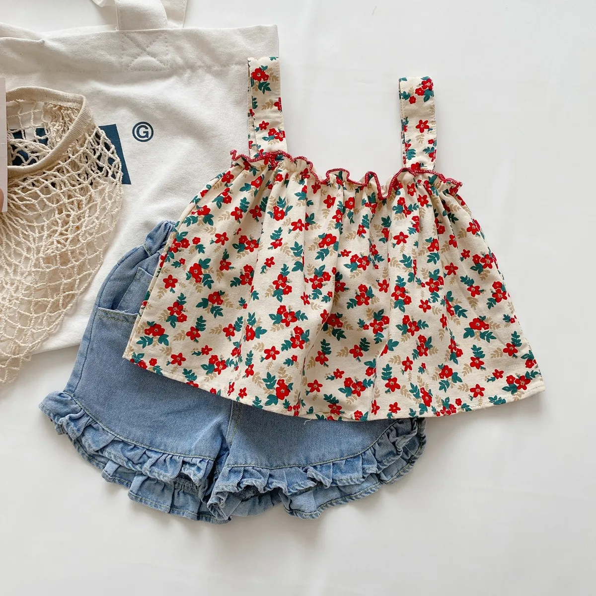 

Girls Outfit Sets Summer Kids Casual Clothing For Girls Fragmented Suspender Skirt+Shorts Children's Baby Girl Clothing 3-10Y