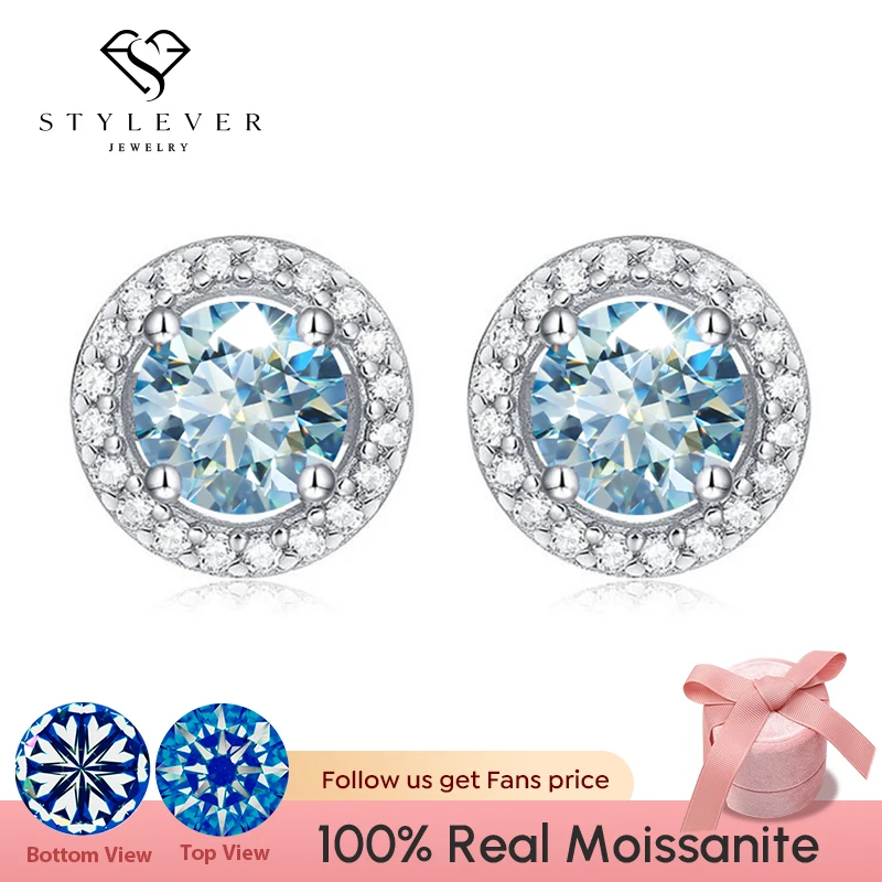 

Stylever Certified Moissanite Diamond Stud Earrings for Women 925 Sterling Silver Round Earrings Luxury Wedding Fine Jewelry