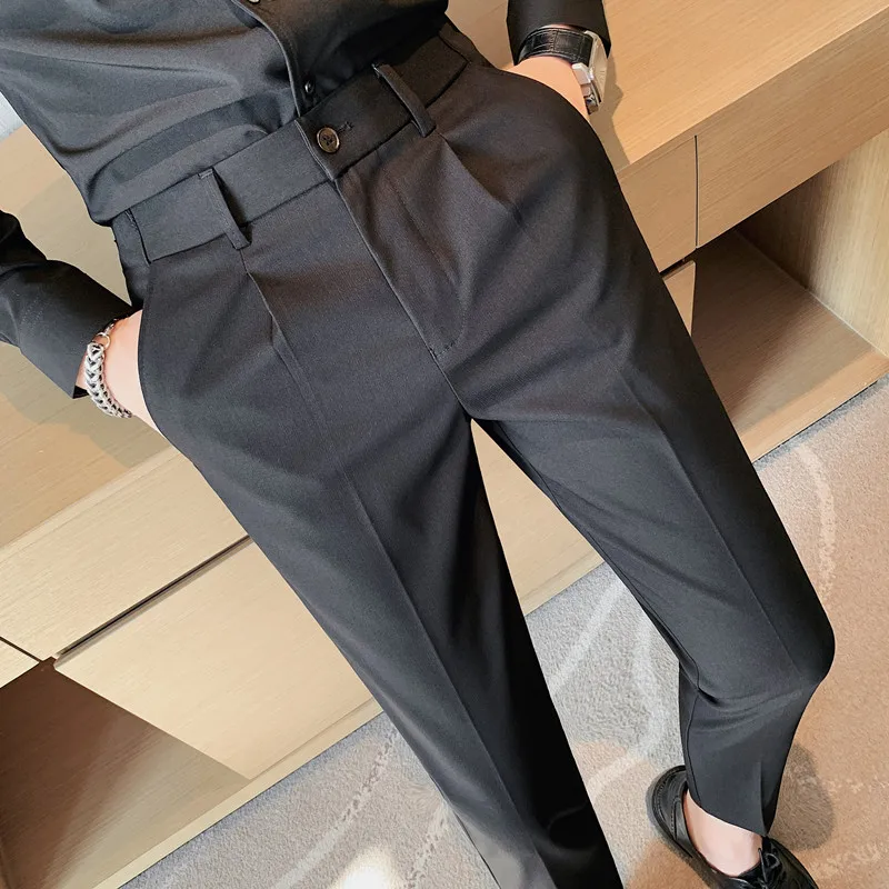 2022Autumn Winter Men Dress Pants Woolen Warm Business Formal Social Suit  Pants Casual Slim Striped Fit Cigarette Trousers Men - AliExpress