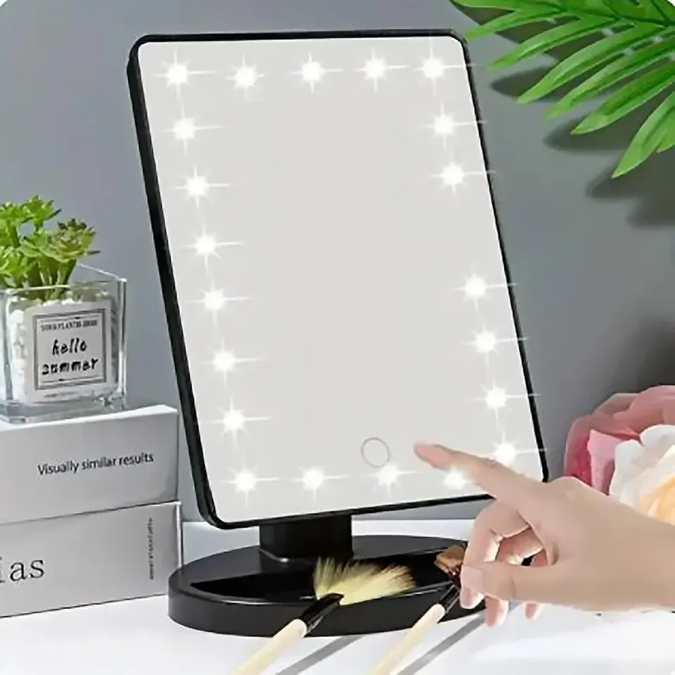 1PC-LED Beauty Mirror with Night Light Function - Touch Sensor, Rotating Stand & Built-in Storage, Ideal Gift for Makeup Lovers