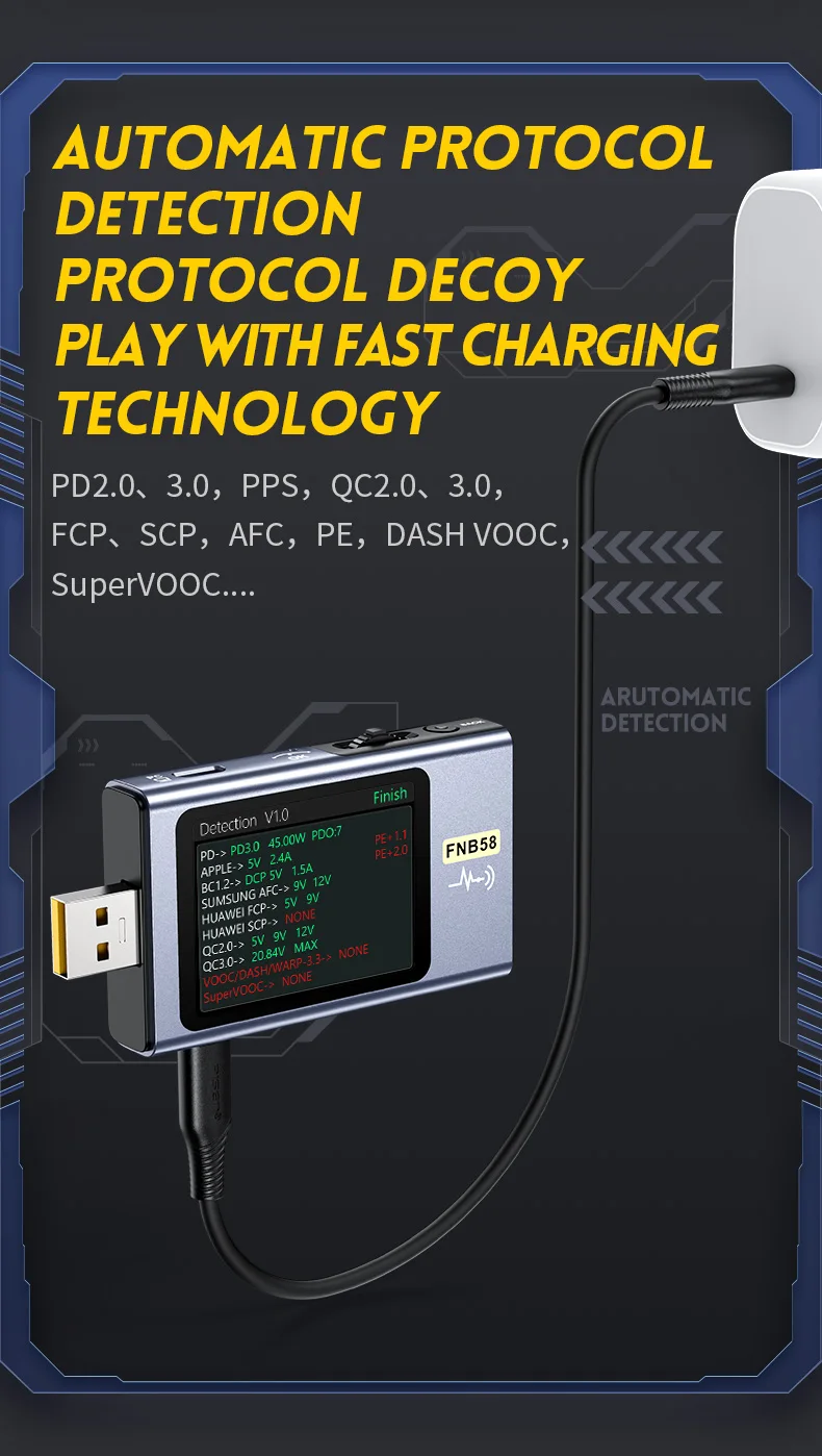 FNB58 USB Tester Voltmeter Ammeter TYPE-C Fast Charge Detection Trigger Capacity