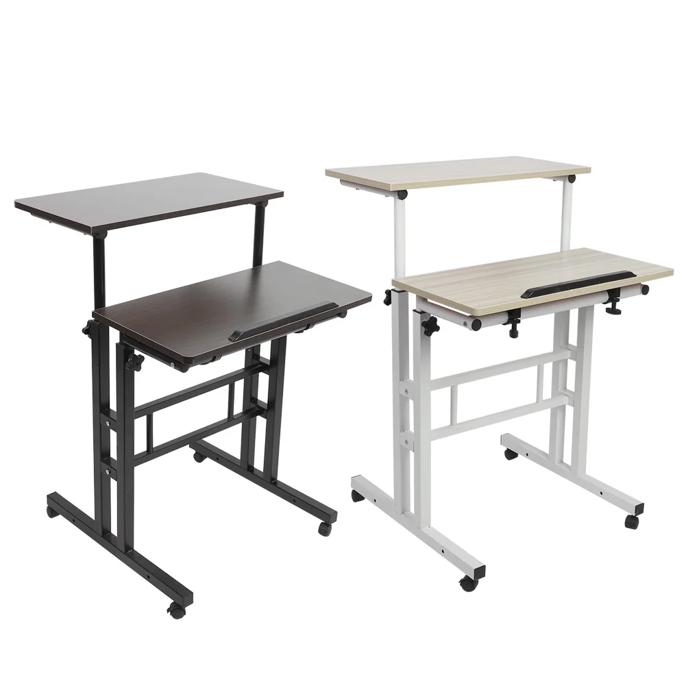 60cm Adjustable Height Stand Up Laptop Desk Computer Standing Desk with Rollers 1