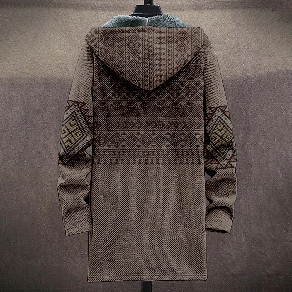 Men Jacket Cardigans Native Aztec Graphics Coats Printed Mid Trench Outdoors Fleece Winter Casual Streetwear Mens Clothing