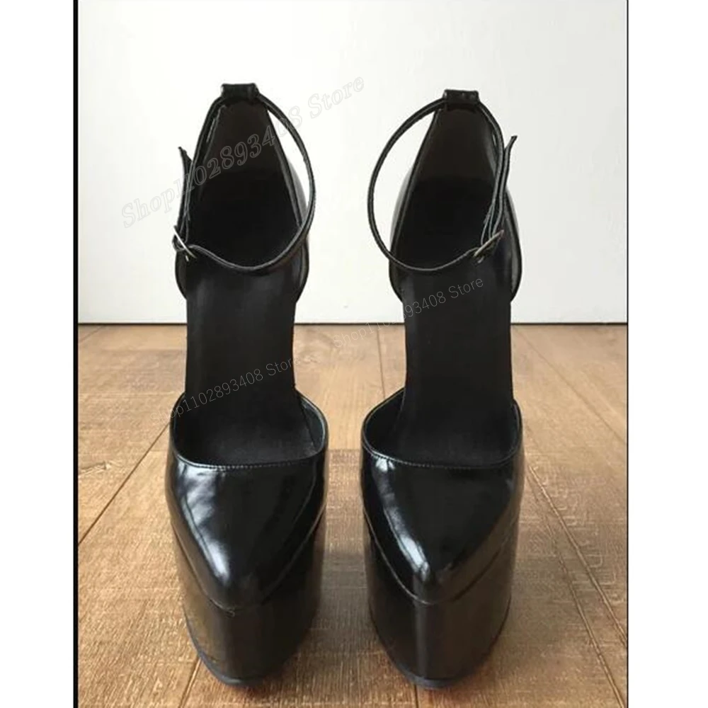 Black Waterproof Sexy Pumps Ankle Buckle Stiletto High Heel Solid Patent Leather Women Shoes 2024 Fashion Zapatos Para Mujere