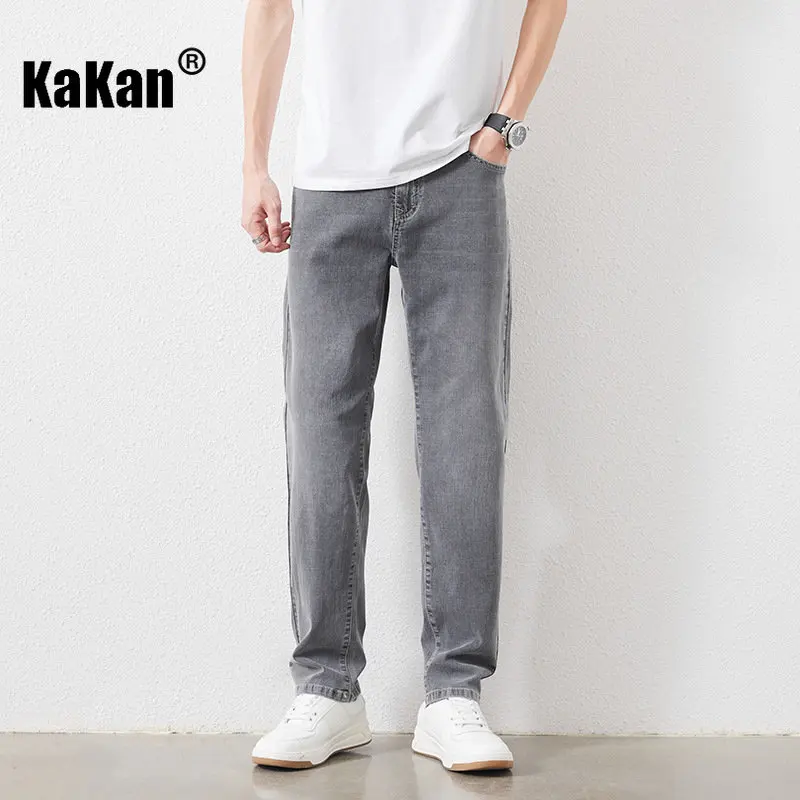 Kakan - European and American Spring and Summer New Jeans Men's Wear, Loose Straight Mid Waist Elastic Simple Long Jeans K20-936