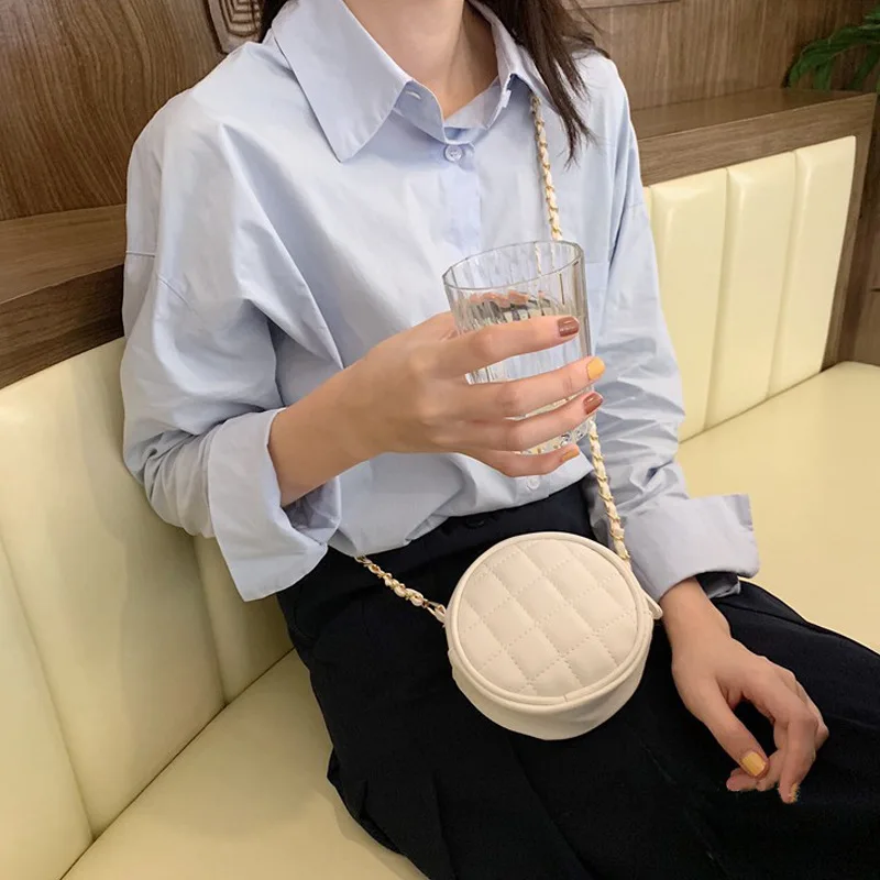 Round Diamond Chain Bag with Simple Drawstring Double Shoulder Canvas Bag in Soft Leather Bag purses and handbags purse