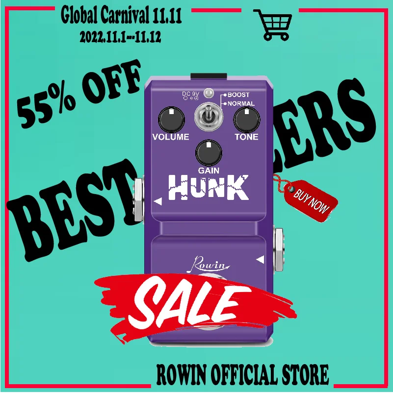 

Rowin LN-301B HUNK Mini Distortion Guitar Pedal Nano Size Classic British Style Effect Pedal True Bypass Full Metal Case