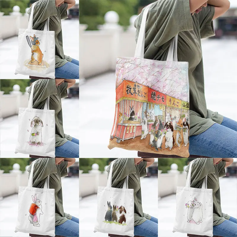 

Rabbit Canvas Tote Shopping Cloth Bag Women Tote Shopping Cloth Bags Tote Shopping Handbag School Teacher Gift，School Supplies