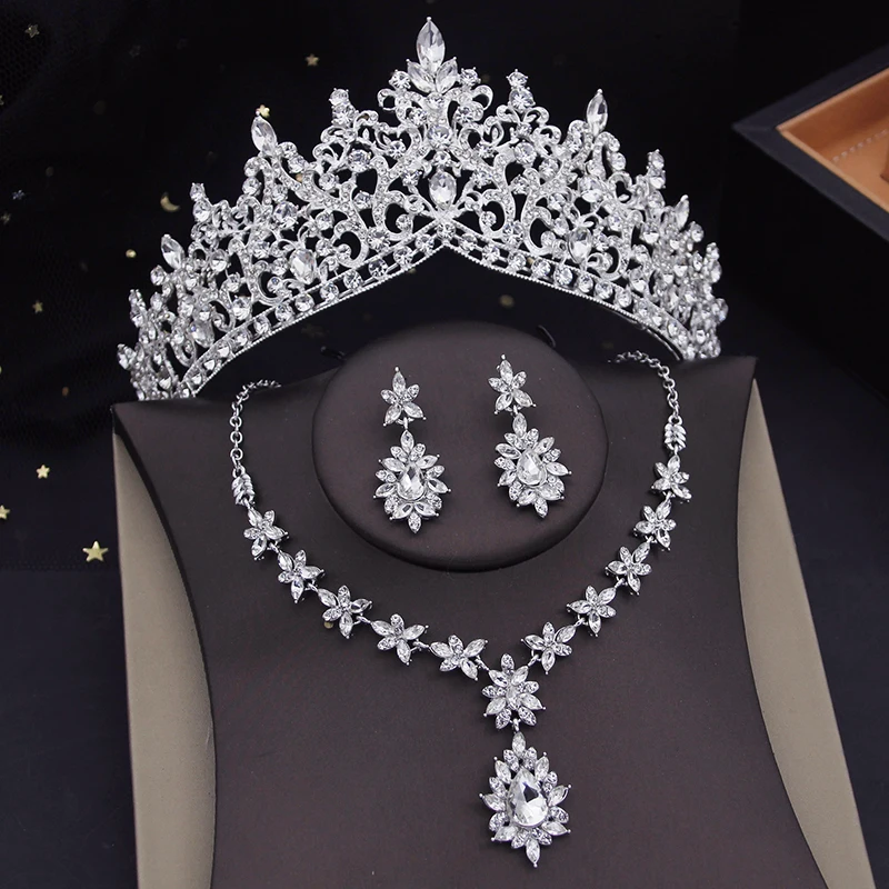 Princess Red Tiaras Bridal Jewelry Sets for Women Choker Necklace Earring Set Wedding Dress Crown Bride Evening Accessories bridal jewelry sets